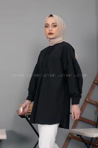 Modalamelif Balon Kol Önü Pileli Tunik Siyah