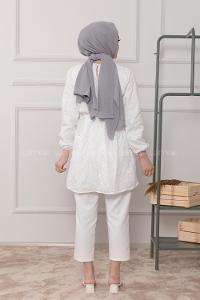 Modalamelif Bel Lastikli Çiçek Dantel Detay Tunik Ekru