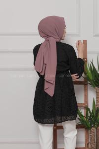 Modalamelif Bel Lastikli Papatya Dantel Detay Tunik Siyah