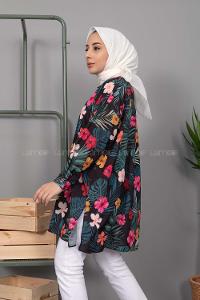 Modalamelif Çiçek  Desen Dijital Baskı Gömlek Su Yeşili