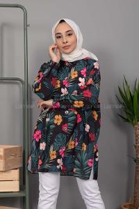 Modalamelif Çiçek  Desen Dijital Baskı Gömlek Su Yeşili