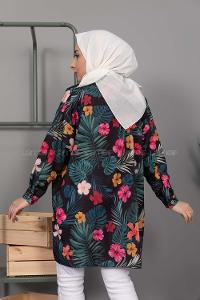 Modalamelif Çiçek  Desen Dijital Baskı Gömlek Su Yeşili