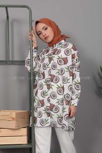 Modalamelif Coconat Desen Dijital Baskı Gömlek Ekru