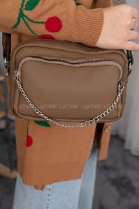 Modalamelif Cüzdan Aksesuarlı Saten Çanta Soft Kahve