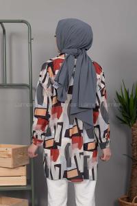 Modalamelif Etnik Desen Dijital Baskı Gömlek Açık Gri