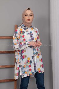 Modalamelif Etnik Desen Dijital Baskı Gömlek Lacivert