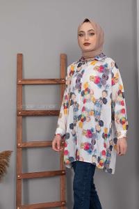 Modalamelif Etnik Desen Dijital Baskı Gömlek Lacivert