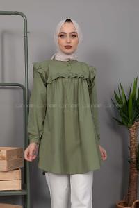 Modalamelif Hakim Yaka Fırfırlı Gömlek  Haki