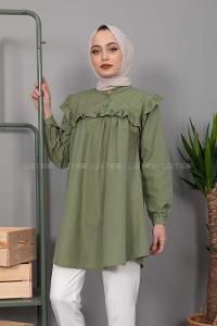 Modalamelif Hakim Yaka Fırfırlı Gömlek  Haki