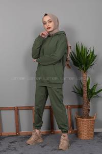 Modalamelif Kanguru Cep Kapşonlu İkili Takım Haki