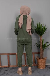 Modalamelif Kanguru Cep Kapşonlu İkili Takım Haki