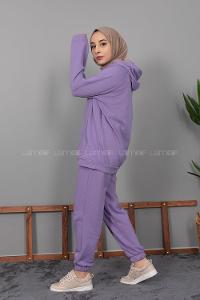 Modalamelif Kanguru Cep Kapşonlu İkili Takım Lila