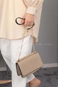 Modalamelif Kapak Kilitli Düz Renk Çanta Vizonrengi