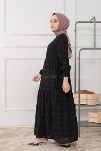 Modalamelif Kol Lastikli Çiçek Dantel Elbise Siyah