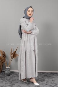 Modalamelif Kol Lastikli Dantel Detaylı Elbise Gri