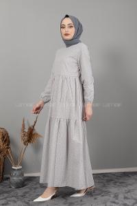 Modalamelif Kol Lastikli Dantel Detaylı Elbise Gri