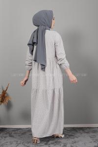 Modalamelif Kol Lastikli Dantel Detaylı Elbise Gri