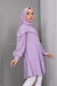 Modalamelif Önü Güpür Fırfırlı Gömlek Lila