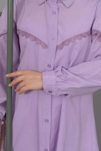 Modalamelif Önü Güpür Fırfırlı Gömlek Lila