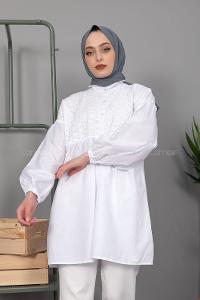 Modalamelif Önü Güpürlü Gömlek Beyaz