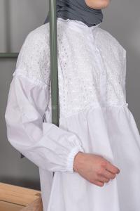 Modalamelif Önü Güpürlü Gömlek Beyaz