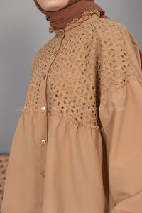 Modalamelif Önü Güpürlü Gömlek Camel