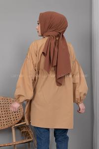 Modalamelif Önü Güpürlü Gömlek Camel