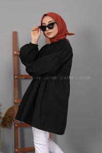 Modalamelif Önü Güpürlü Gömlek Siyah