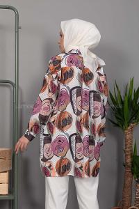 Modalamelif Şal Desen Dijital Baskı Gömlek Mürdüm