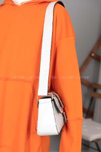 Modalamelif Toka Kilitli Trok Desen Çanta Beyaz