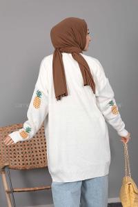 Modalamelif Ananas Desenli Hırka Beyaz