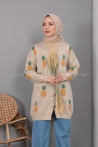 Modalamelif Ananas Desenli Hırka Krem