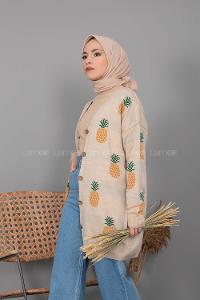 Modalamelif Ananas Desenli Hırka Krem