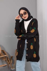 Modalamelif Ananas Desenli Hırka Siyah