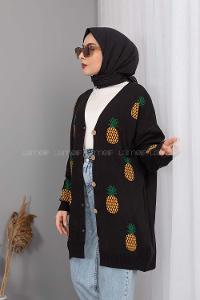 Modalamelif Ananas Desenli Hırka Siyah
