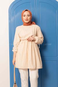 Modalamelif Bel Lastikli Dantel Detay Tunik Bej