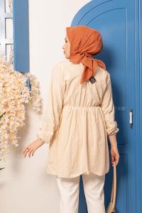 Modalamelif Bel Lastikli Dantel Detay Tunik Bej