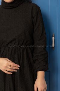 Modalamelif Bel Lastikli Dantel Detay Tunik Siyah