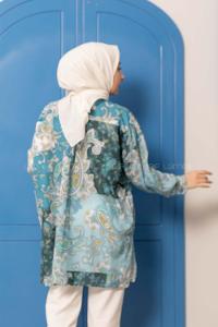 Modalamelif Çiçek Desen Dijital Baskı Gömlek Açık Mavi