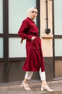 Modalamelif Çİft Cepli Kadife Kap Bordo