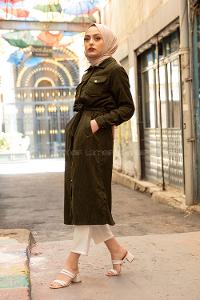 Modalamelif Çİft Cepli Kadife Kap Haki