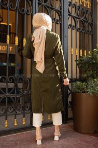 Modalamelif Çİft Cepli Kadife Kap Haki