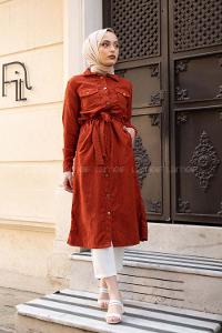 Modalamelif Çİft Cepli Kadife Kap Kiremit