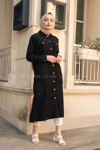 Modalamelif Çİft Cepli Kadife Kap Siyah