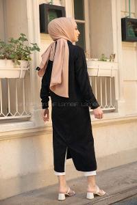 Modalamelif Çİft Cepli Kadife Kap Siyah