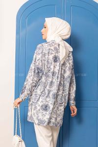 Modalamelif Gül Desen Dijital Baskı Gömlek Açık Mavi