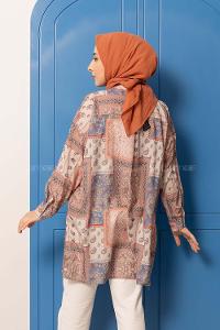 Modalamelif Kilim Desen Dijital Baskı Gömlek Pudra