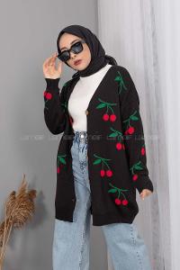 Modalamelif Kiraz Desenli Hırka Siyah