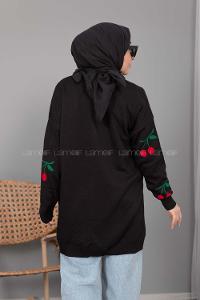 Modalamelif Kiraz Desenli Hırka Siyah