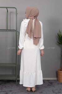 Modalamelif Omuz Fırfırlı Kuşaklı Elbise Ekru